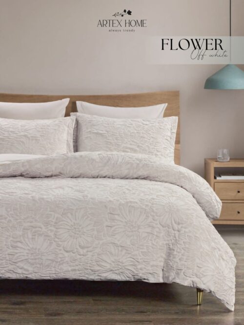 סט מצעים ג'קארד יוקרתי דגם FLOWER OFFWHITE